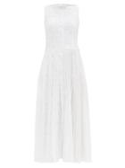 Erdem - Petra Boat-neck Pleated Broderie-anglaise Dress - Womens - White