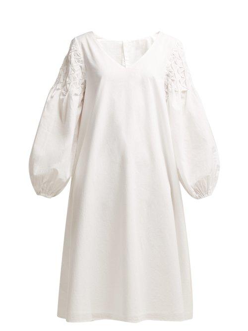 Matchesfashion.com Merlette - Smocked Shoulder Cotton Dress - Womens - White Gold