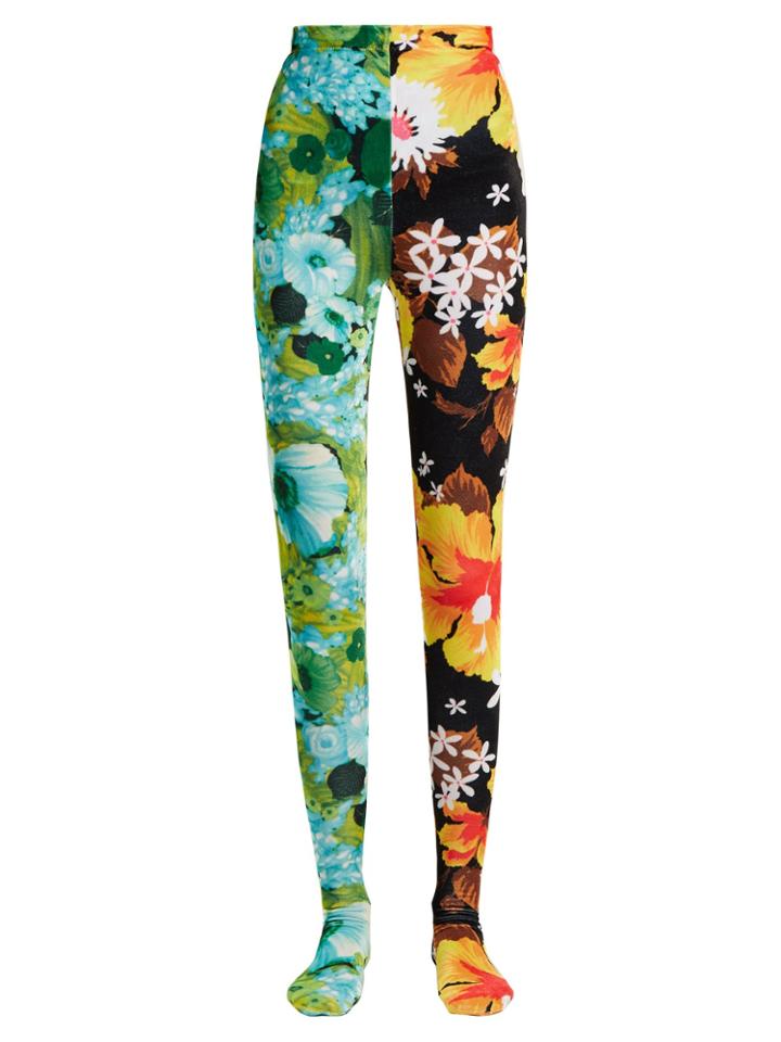 Richard Quinn Contrasting Floral-print High-rise Velvet Leggings