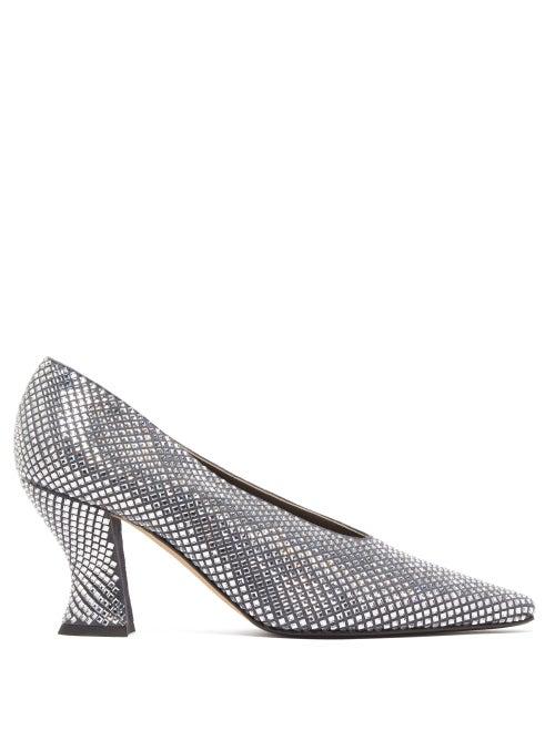 Matchesfashion.com Bottega Veneta - Crystal-embellished Suede Pumps - Womens - Silver