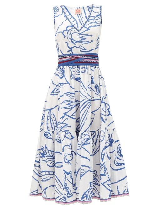 Matchesfashion.com Le Sirenuse, Positano - Evelin Paisley-print Cotton-poplin Midi Dress - Womens - Blue Print