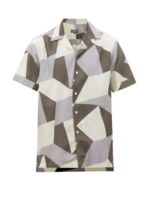 Matchesfashion.com Frescobol Carioca - Modernist Geometric-print Cuban-collar Shirt - Mens - Grey Multi