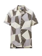 Matchesfashion.com Frescobol Carioca - Modernist Geometric-print Cuban-collar Shirt - Mens - Grey Multi