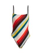 Matchesfashion.com Solid & Striped - The Chelsea Striped Swimsuit - Womens - Red Multi