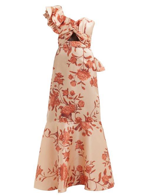Matchesfashion.com Johanna Ortiz - Encanto One Shoulder Floral Print Silk Gown - Womens - Beige Multi