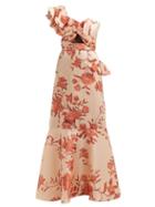 Matchesfashion.com Johanna Ortiz - Encanto One Shoulder Floral Print Silk Gown - Womens - Beige Multi