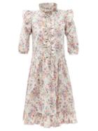Ladies Rtw Batsheva - Claude Ruffled Floral-print Cotton-canvas Dress - Womens - Pink Multi