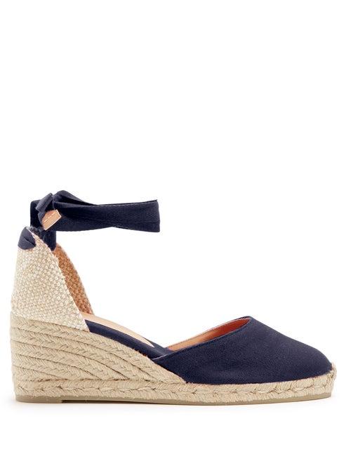 Matchesfashion.com Castaer - Carina 60 Canvas & Jute Wedge Espadrilles - Womens - Navy