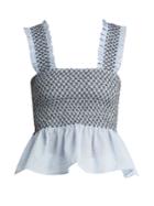 Ganni Charron Smoked Gingham Cotton-blend Seersucker Top