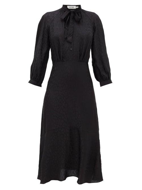 Matchesfashion.com Cefinn - Daria Leopard-jacquard Midi Dress - Womens - Black