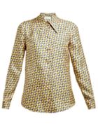 Matchesfashion.com Gucci - Horsebit Print Silk Twill Shirt - Womens - Yellow Multi