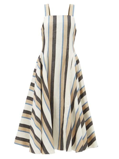 Co - Striped Linen-blend Midi Dress - Womens - Multi