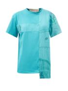 By Walid - Upcycled 1920s-patchwork Linen And Cotton T-shirt - Womens - Green Multi