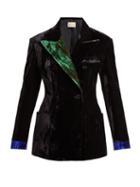 Matchesfashion.com Christopher Kane - Contrast Lapel Double Breasted Velvet Blazer - Womens - Black