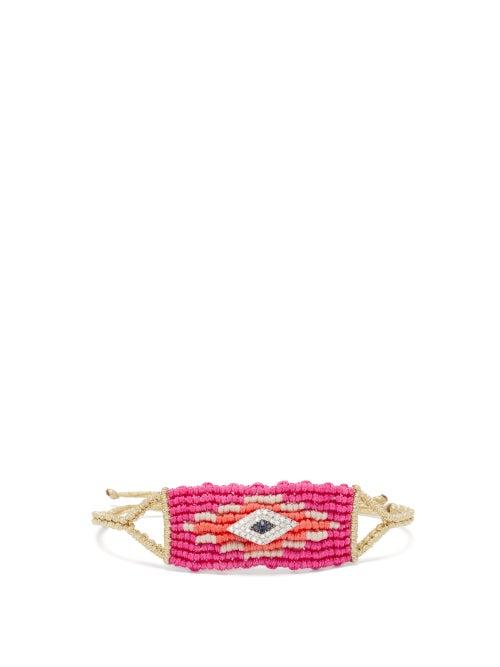 Matchesfashion.com Diane Kordas - Evil Eye Diamond & Sapphire Woven Bracelet - Womens - Pink