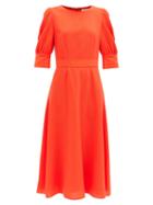 Matchesfashion.com Goat - Kane Bishop-sleeve Wool-crepe Midi Dress - Womens - Red