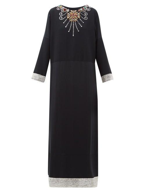 Matchesfashion.com Gucci - Crystal Embellished Wool And Silk Blend Satin Gown - Womens - Black Multi