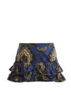 Matchesfashion.com Isabel Marant - Bertille Floral Print Ruffle Trimmed Mini Skirt - Womens - Blue Multi