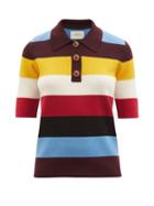 Ladies Beachwear La Doublej - Striped Wool Polo Shirt - Womens - Blue Stripe