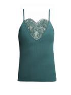 Matchesfashion.com Ryan Roche - Lace Trimmed Ribbed Knit Cashmere Camisole - Womens - Dark Green