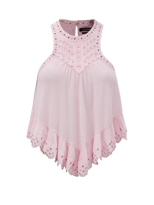Matchesfashion.com Isabel Marant - Lanny Studded Cotton-blend Crepon Top - Womens - Light Pink