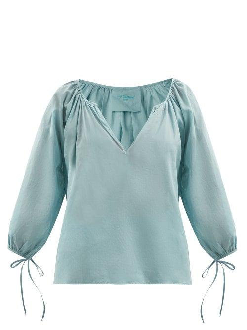 Loup Charmant - Capucine Tie-cuff Organic-cotton Blouse - Womens - Blue