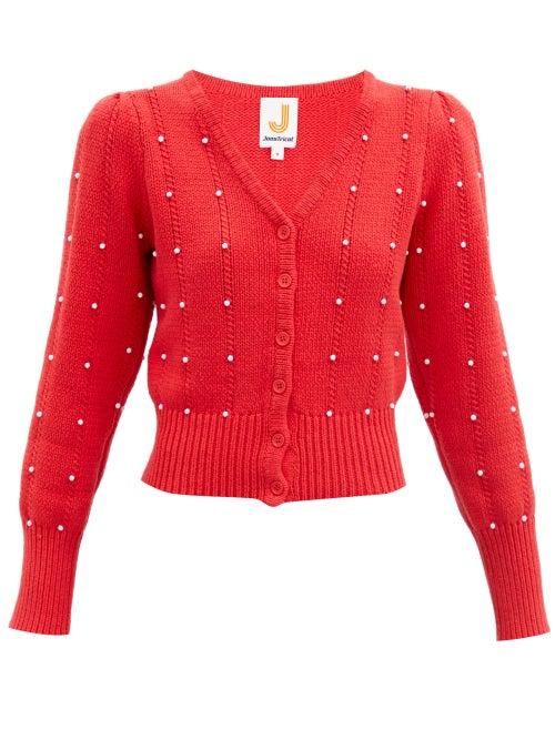 Matchesfashion.com Joostricot - Bead-embellished Cotton-blend Cardigan - Womens - Red