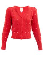 Matchesfashion.com Joostricot - Bead-embellished Cotton-blend Cardigan - Womens - Red
