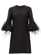 Matchesfashion.com Valentino - Cropped-sleeve Feather-trimmed Wool-blend Dress - Womens - Black