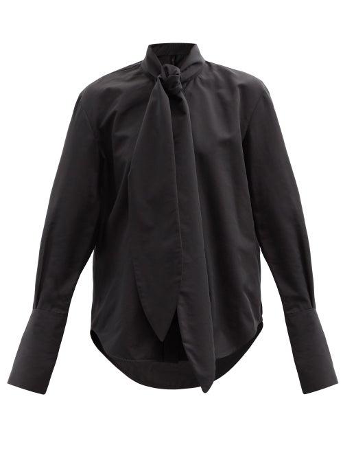Matchesfashion.com Petar Petrov - Chavi Pussy-bow Cotton-blend Sateen Blouse - Womens - Black