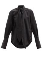 Matchesfashion.com Petar Petrov - Chavi Pussy-bow Cotton-blend Sateen Blouse - Womens - Black