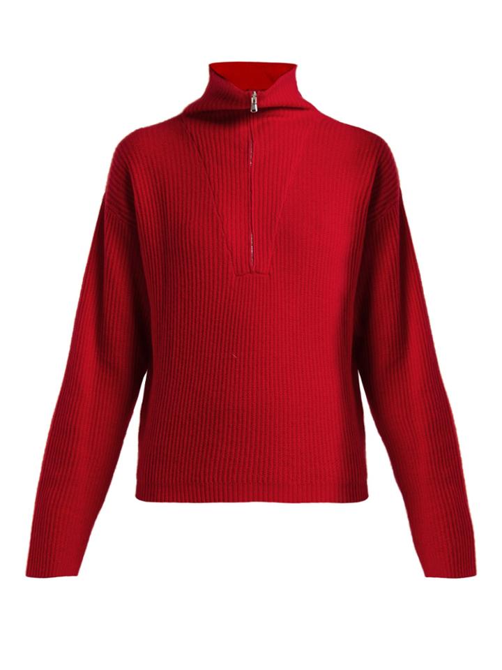 Allude Half-zip Ribbed Cashmere Sweater