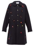 Matchesfashion.com Bode - Beaded Wool Single Breasted Coat - Womens - Navy