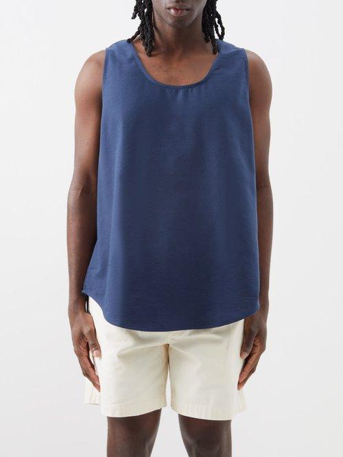 Marrakshi Life - Longline Cotton Tank Top - Mens - Navy