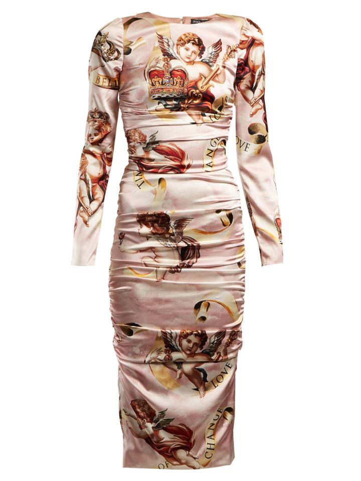 Dolce & Gabbana Angel-print Satin Midi Dress
