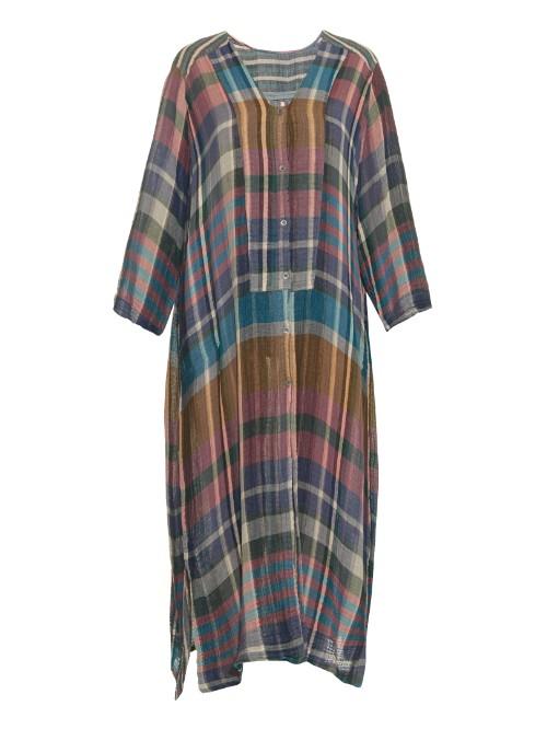 Raquel Allegra Dual Gauze Checked Cotton Kaftan