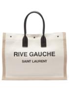 Saint Laurent - Rive Gauche Logo-printed Linen-blend Tote Bag - Mens - White Multi