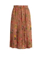 No. 21 Floral-print Pleated Silk Skirt