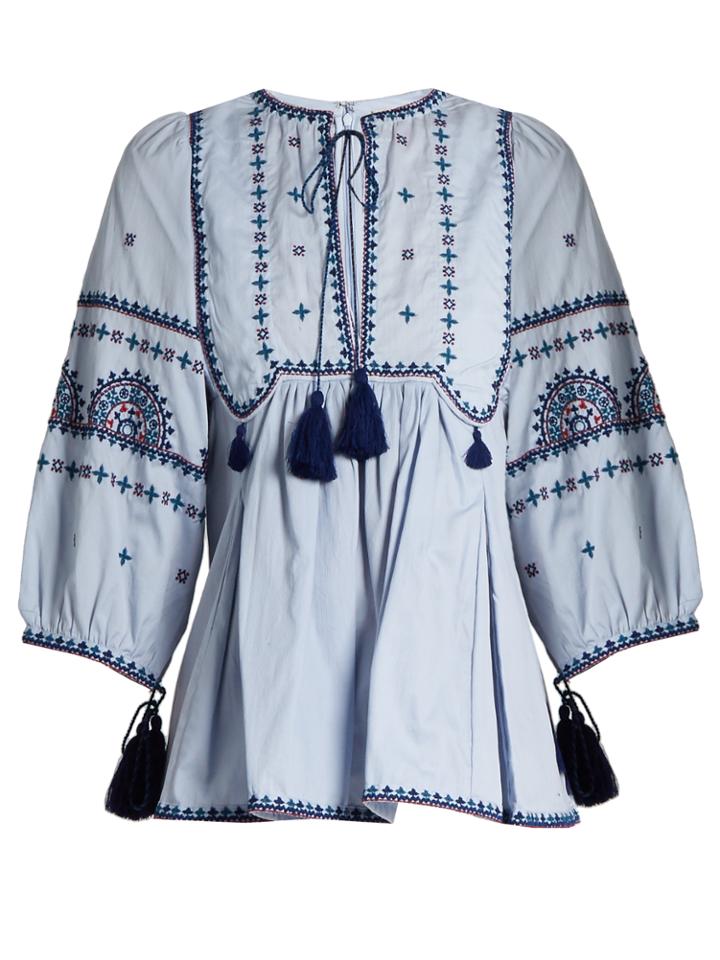 Talitha Tie-front Embroidered-cotton Top