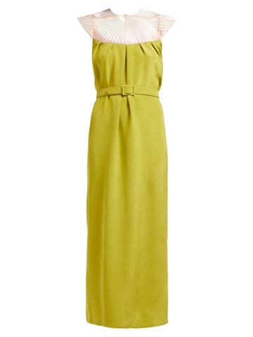 Matchesfashion.com Marta Ferri - Embroidered Yoke Silk Satin Dress - Womens - Green