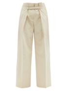 Matchesfashion.com Jil Sander - Belted Cotton-canvas Wide-leg Trousers - Womens - Ivory