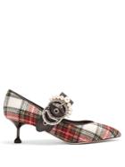 Miu Miu Crystal And Pearl-embellished Tartan Pumps