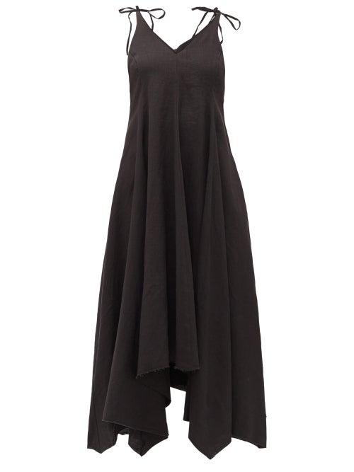 Matchesfashion.com Fil De Vie - Tangier Linen Midi Dress - Womens - Black