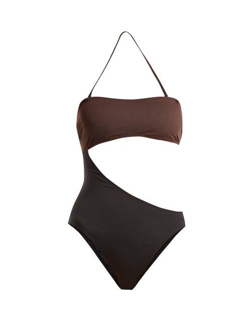 Matchesfashion.com Solid & Striped - The Cece Cut Out Bandeau Swimsuit - Womens - Brown Multi