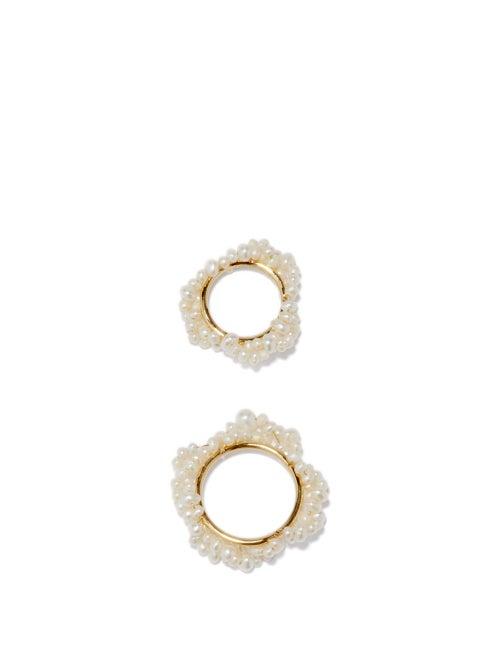 Ladies Jewellery Completedworks - Set Of Two P22 Pearl & 14kt Gold-vermeil Rings - Womens - Pearl