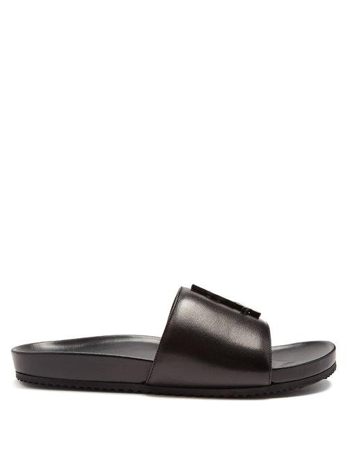 Matchesfashion.com Saint Laurent - Joan Logo Leather Slides - Womens - Black