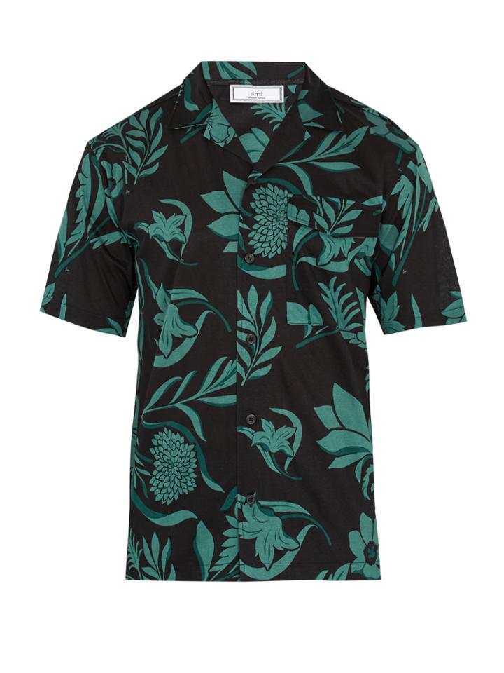 Ami Floral-print Short-sleeved Cotton Shirt