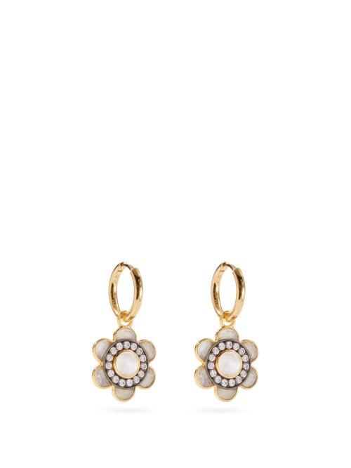 Matchesfashion.com Theodora Warre - Flower Zircon & 18kt Gold-plated Silver Earrings - Womens - Gold Multi