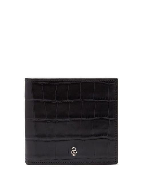 Matchesfashion.com Alexander Mcqueen - Skull Croc-embossed Leather Bifold Wallet - Mens - Black