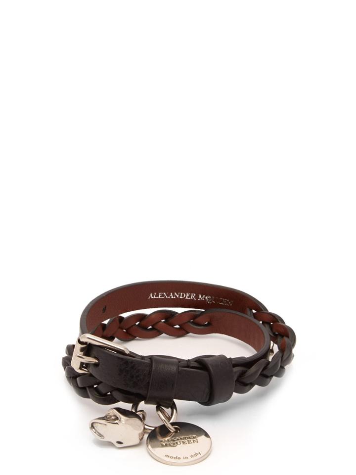 Alexander Mcqueen Skull And Stud Leather Wrap Bracelet